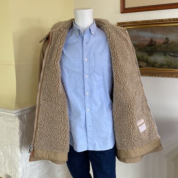 Mighty Mac Out O' Gloucester Beige Faux Shearling Lined Two Way Zip Deck Jacket - Picture 10 of 14